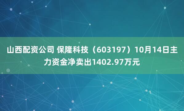 山西配资公司 保隆科技（603197）10月14日主力资金净卖出1402.97万元
